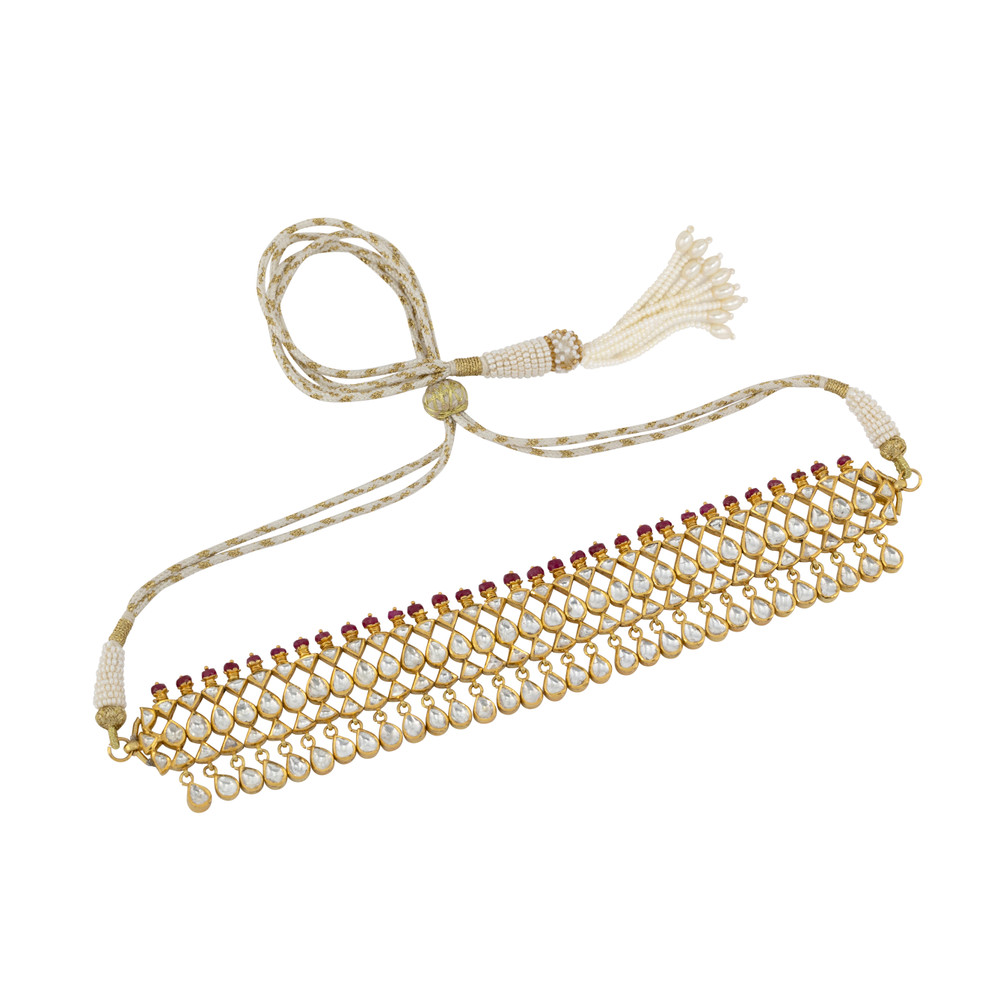 Polki Choker with Red Beaded Fungar and Teardrop Drops